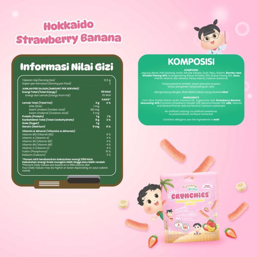 Yummy Bites Crunchies Hokkaido Strawberry Banana Snack Bayi 25gram