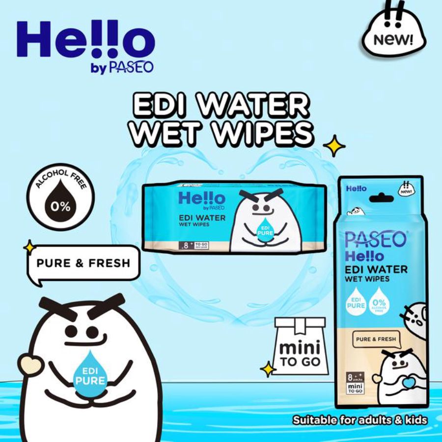 Paseo Hello EDI Water Wet Wipes Mini 8packs