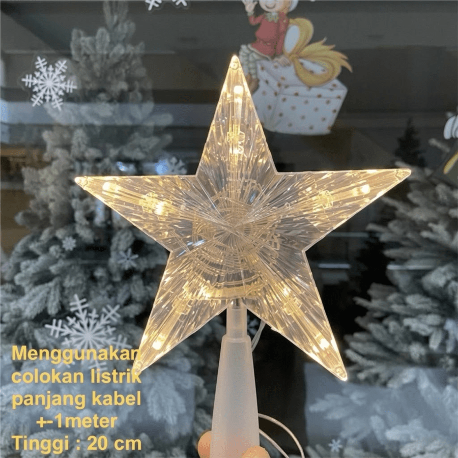 Hiasan Warm White Topper Bintang Pohon Natal 20cm