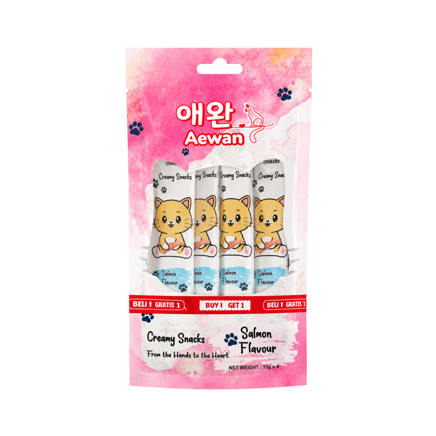 Aewan Creamy Salmon Snack Kucing 4 sticks x 15 gram