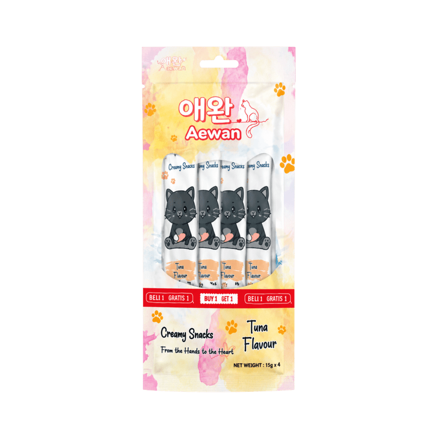 Aewan Creamy Tuna Snack Kucing 4 sticks x 15 gram