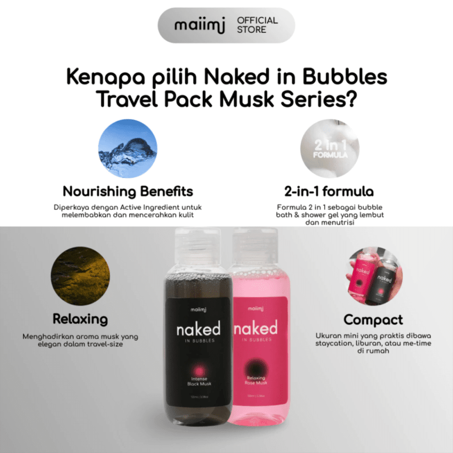 Maiimi Naked in Bubbles Musk Series Travel Pack Bubble Bath & Shower Gel 2pcs x 100ml