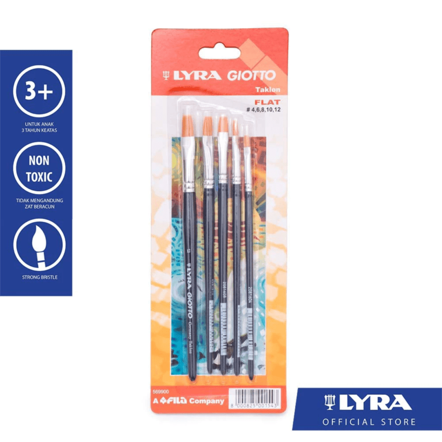 Lyra Flat Brush Red Set 4, 6, 8, 10, 12 Kuas Lukis