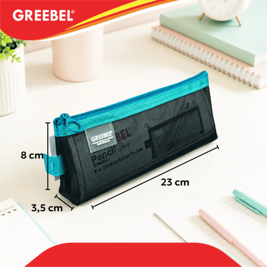 Greebel Tempat Pensil Segitiga Jaring Hitam Transparan