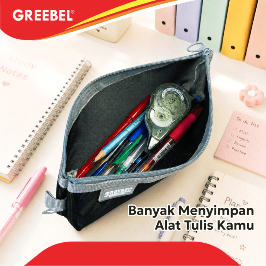 Greebel Tempat Pensil Segitiga Jaring Hitam Transparan