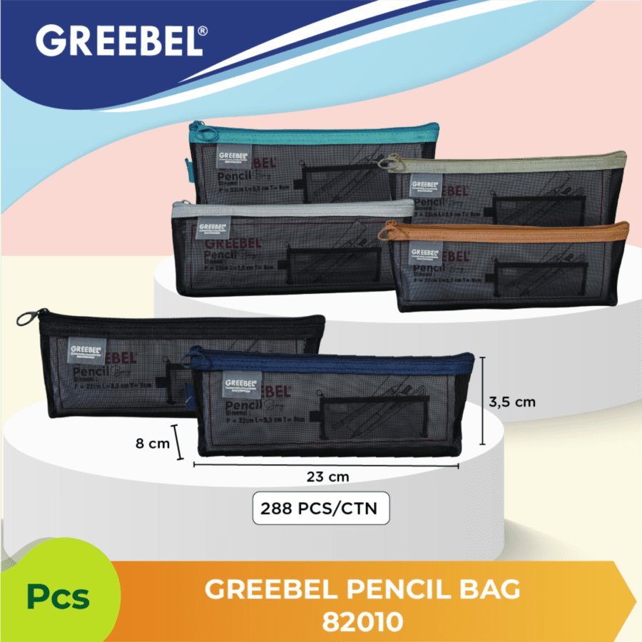 Greebel Tempat Pensil Segitiga Jaring Hitam Transparan