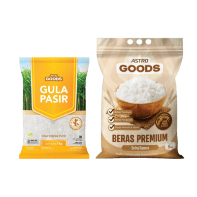 Bundle Beras Setra Ramos Astro Goods 5kg + Gula Pasir Kuning A Basics 1kg