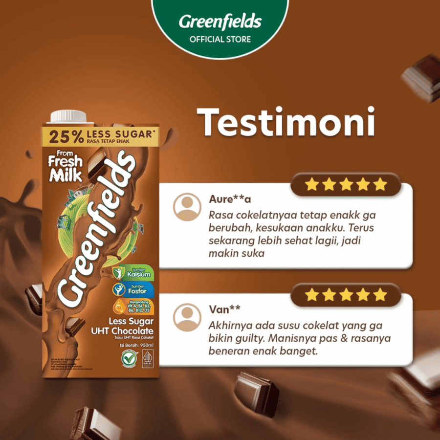 Greenfields Chocolate Susu UHT Less Sugar