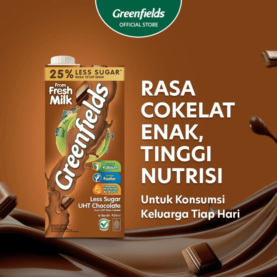 Greenfields Chocolate Susu UHT Less Sugar