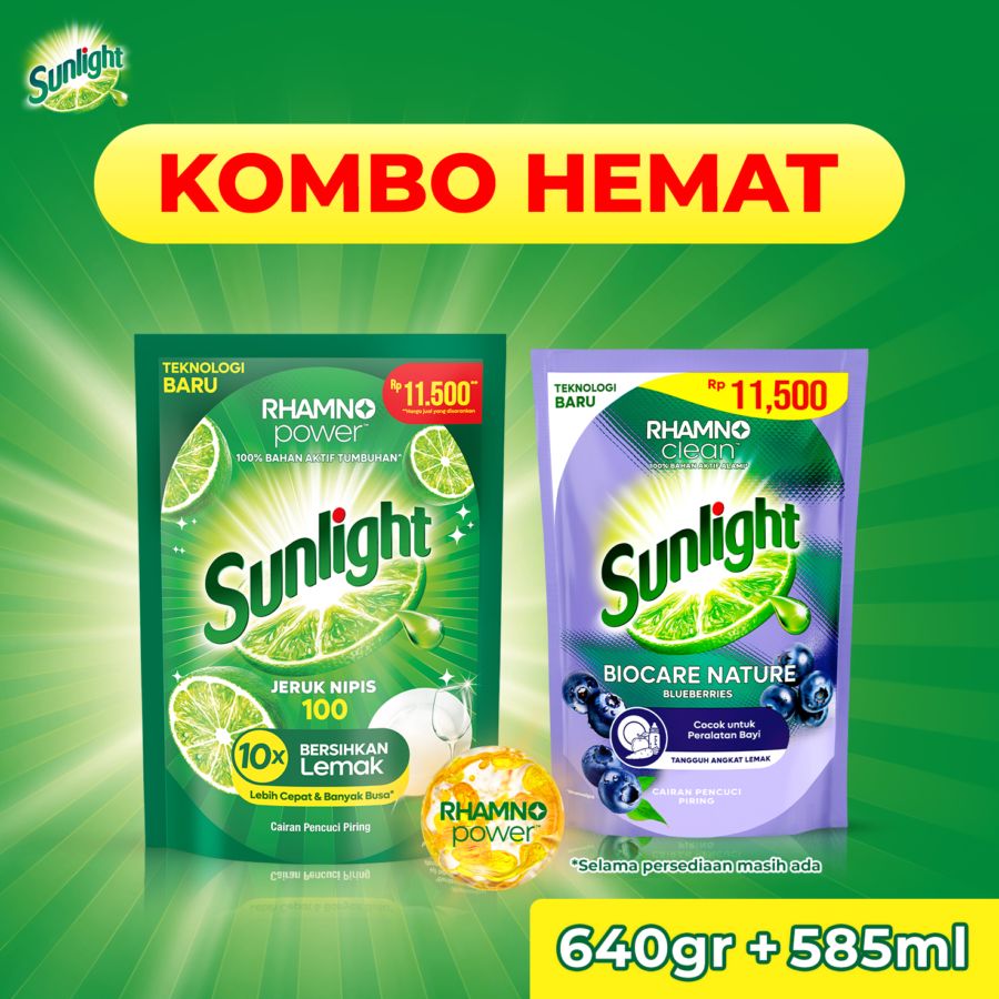 Bundle Sunlight Sabun Cuci Piring Jeruk Nipis 635 gram & Sunlight Biocare Nature 600 ml 1pcs