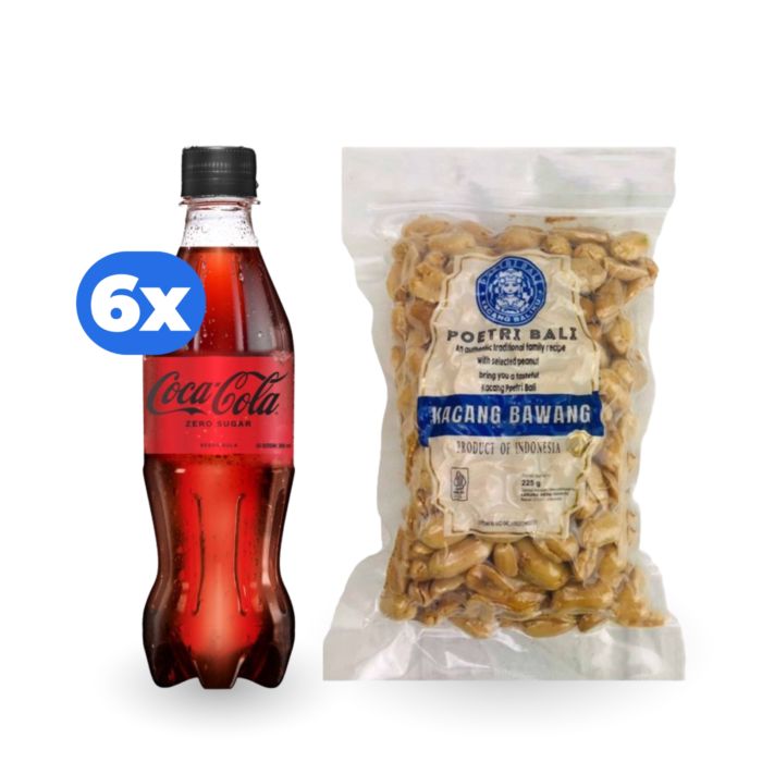 Bundle 6pcs Coca-Cola Zero Minuman Soda PET 390ml with Poetri Bali Kacang Bawang 225gram