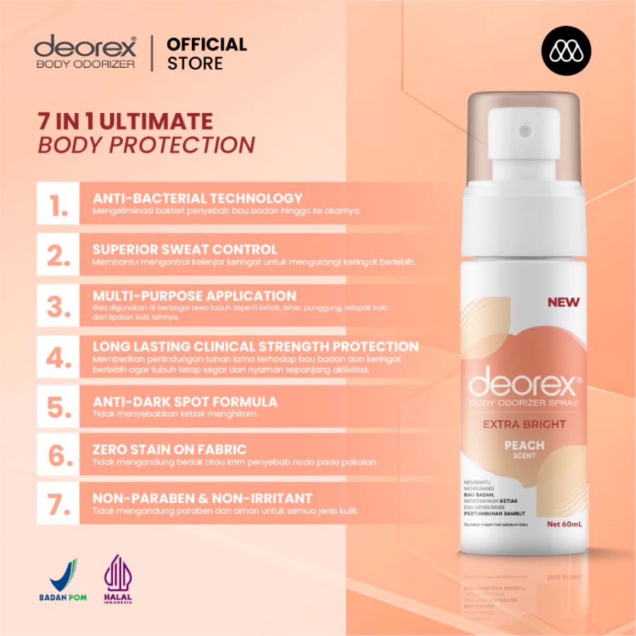 Deorex Extra Bright Peach Scent Body Odorizer Spray 60ml