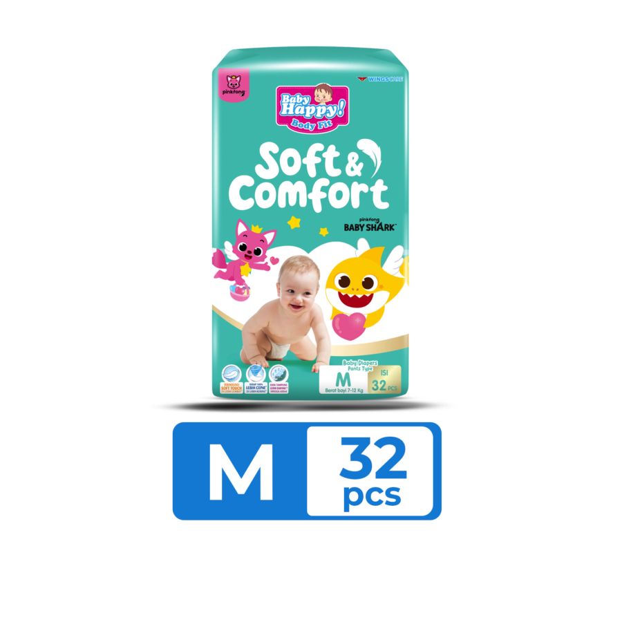 Baby Happy Soft & Comfort Pinkfong Baby Shark Pants Diapers M32 1pack