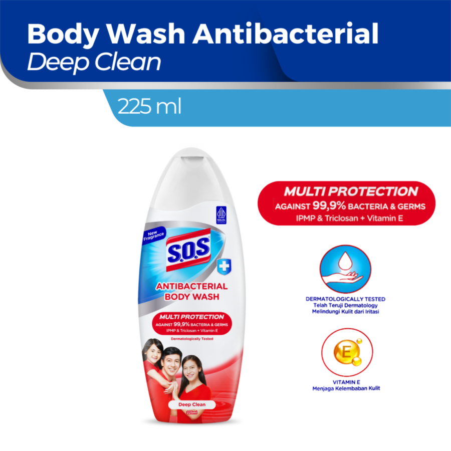 SOS Deep Clean Antibacterial Bodywash Botol 225ml
