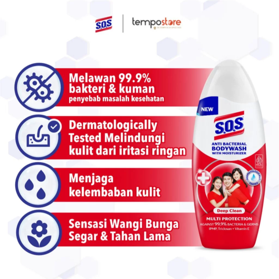 SOS Deep Clean Antibacterial Bodywash Botol 225ml
