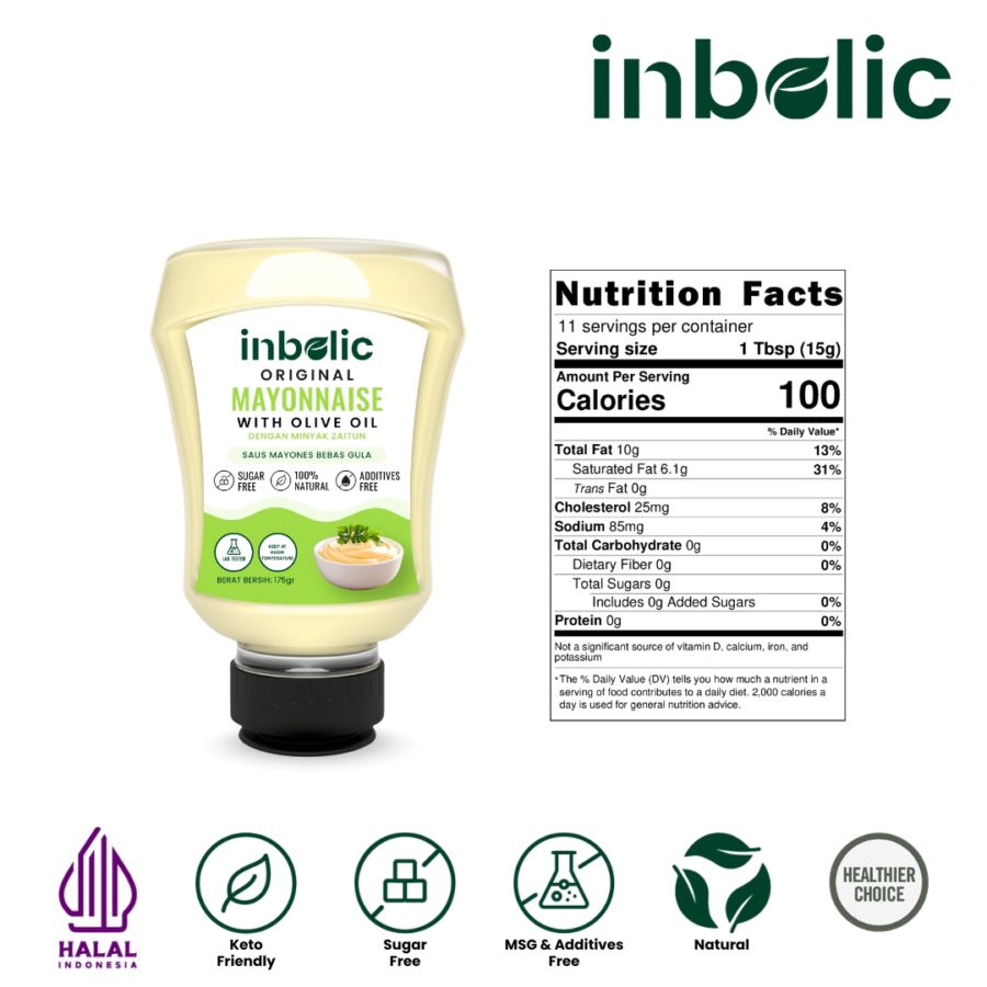 Inbolic Sugar-Free Original Mayonnaise with Olive Oil 175gram
