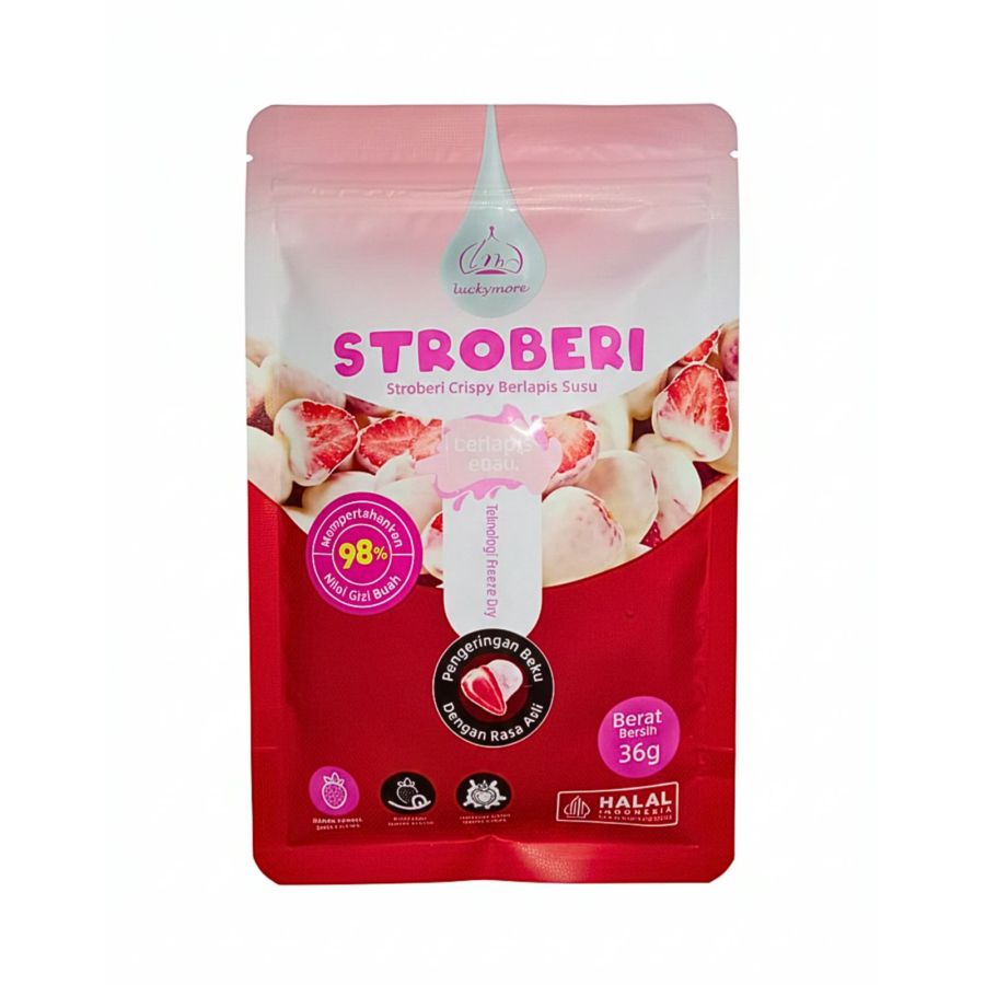 Luckymore Stroberi Beku Kering Berlapis Susu 36g (HALAL) 36gram