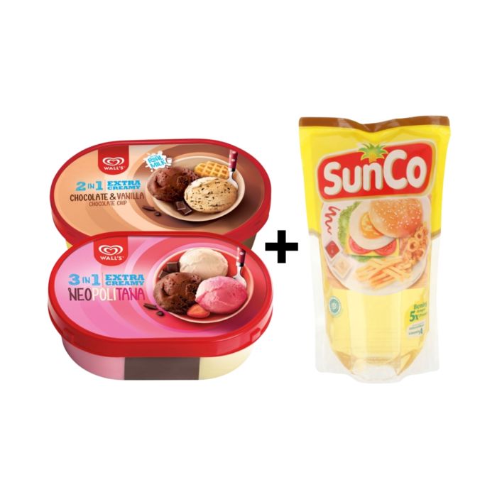 Wall's Tubs Neopolitana & Choco Vanilla 700ml FREE Sunco Minyak Goreng 1L - Es Krim / Ice Cream Bundle