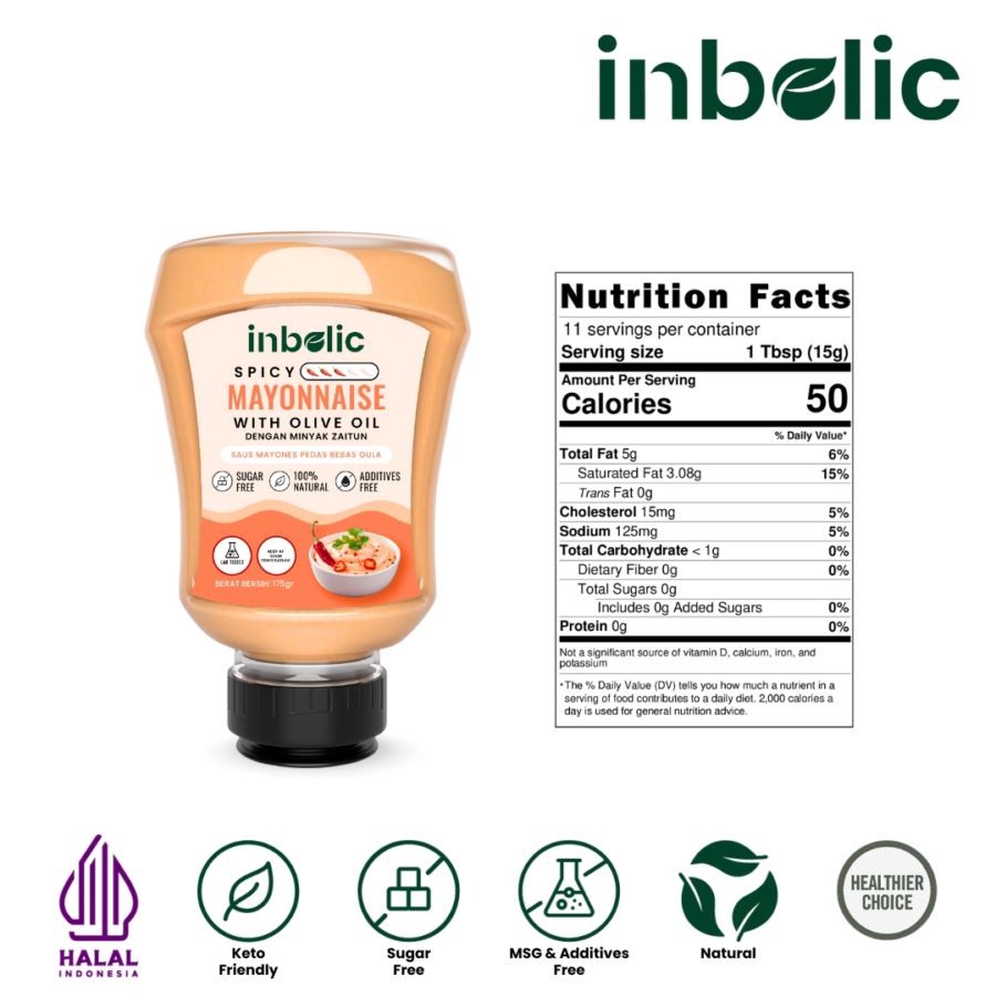 Inbolic Sugar-Free Spicy Mayonnaise with Olive Oil 175gram