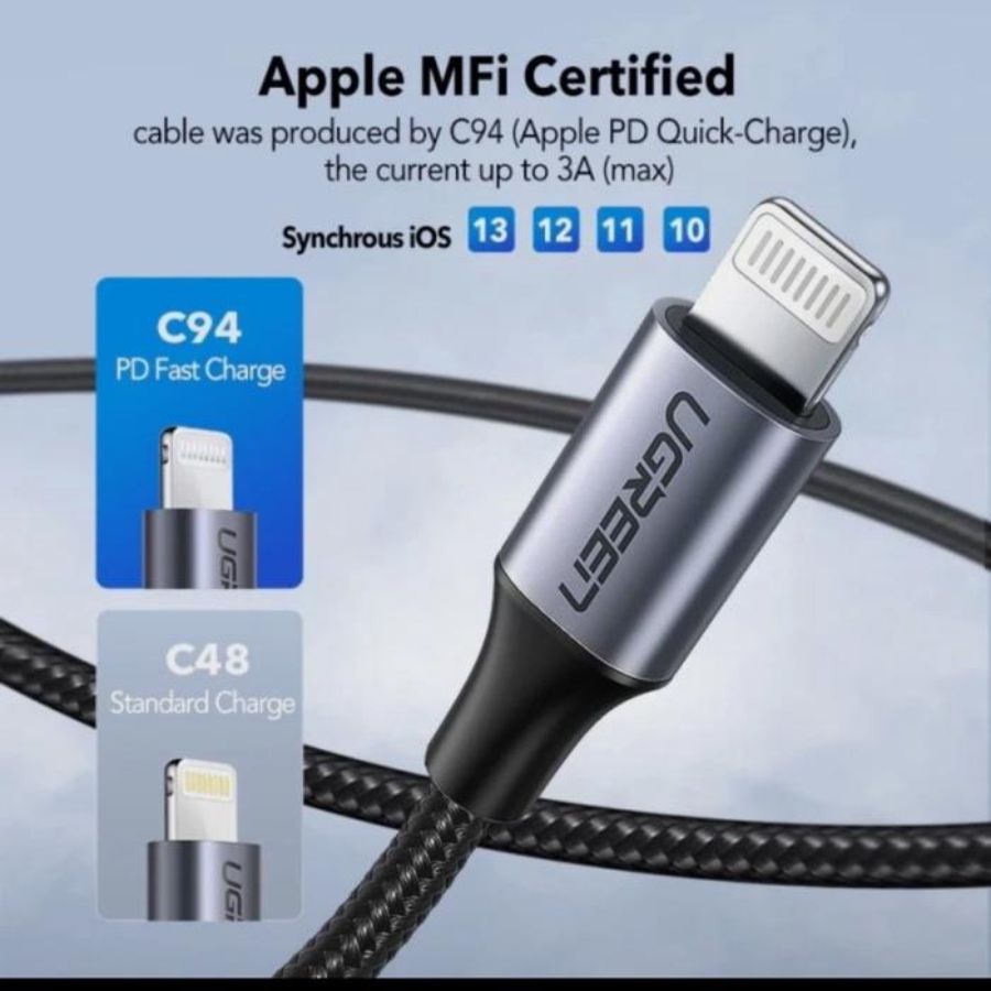 Ugreen Type C To Lightning Cable Nylon Black 1M 60759 1pcs