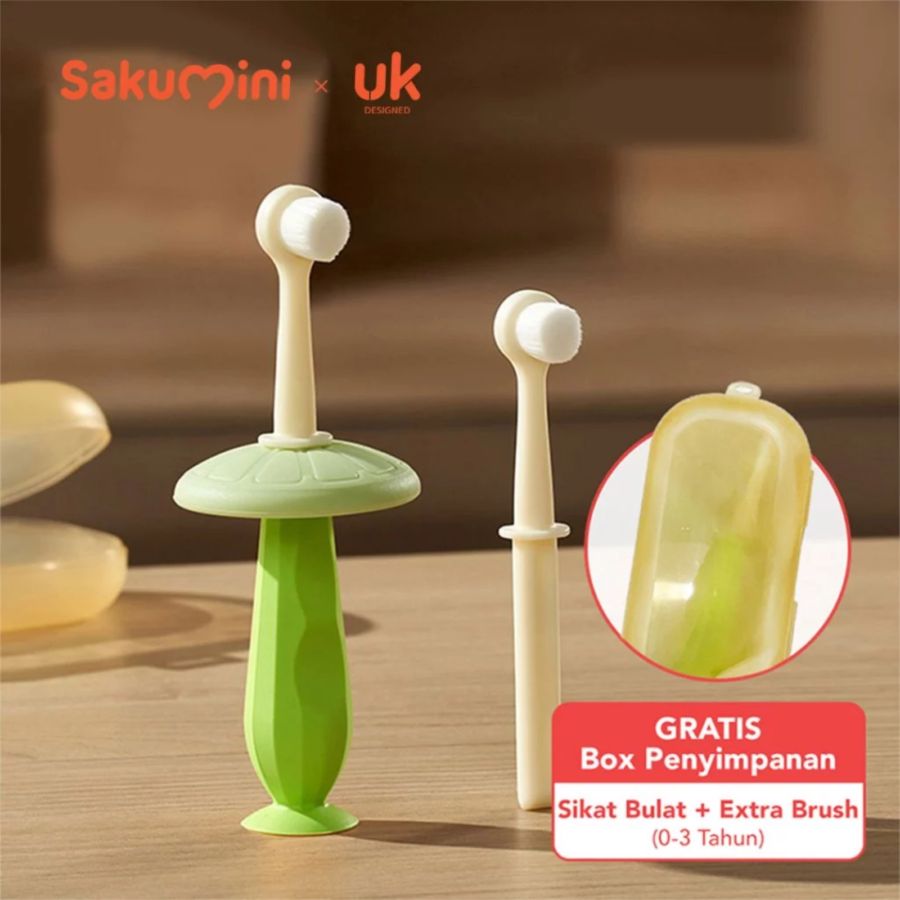 Sakumini Children Training Toothbrush Soft 0-3 Tahun Hijau Sikat Gigi Anak 1pcs