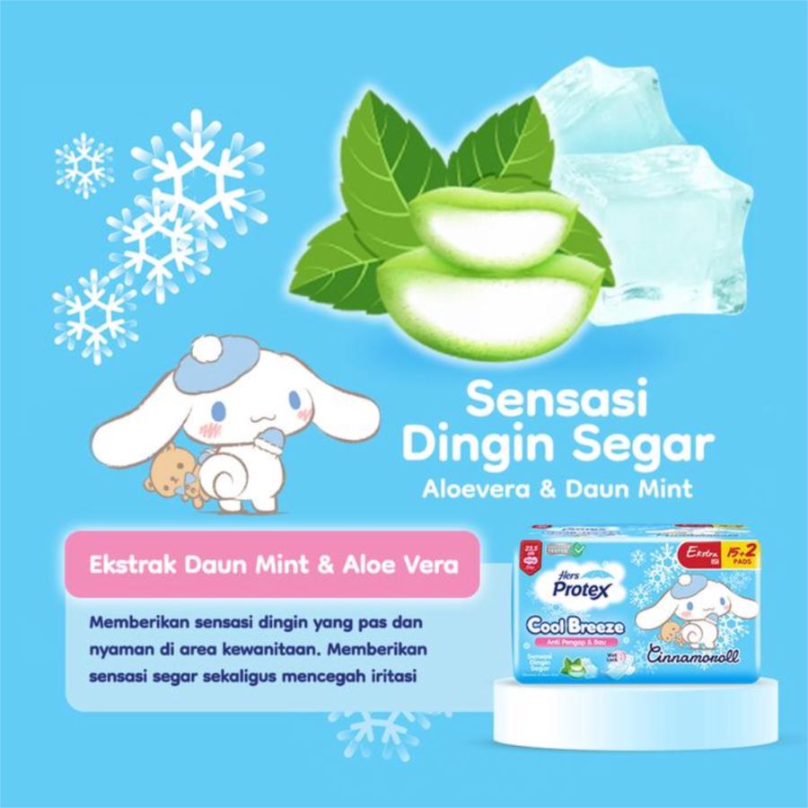 Hers Protex Cool Breeze Cinnamoroll Day Wing 23.5cm Pembalut Kewanitaan 17pads