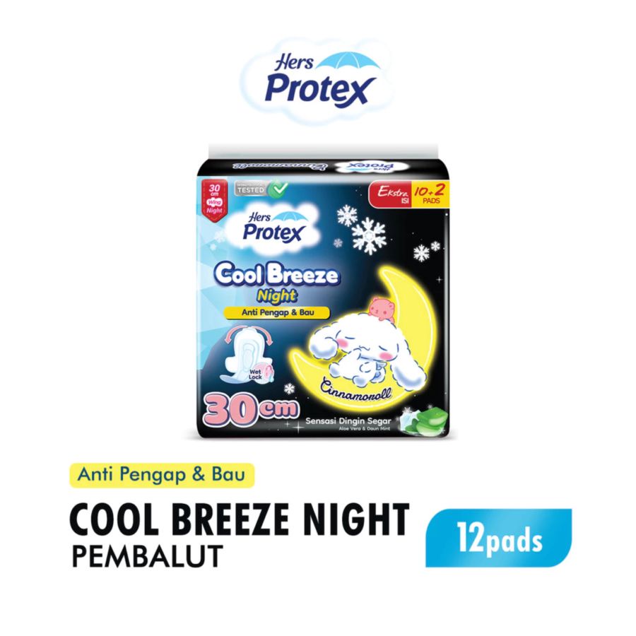 Hers Protex Cool Breeze Cinnamoroll Night Wing 30cm Pembalut Kewanitaan 12pads