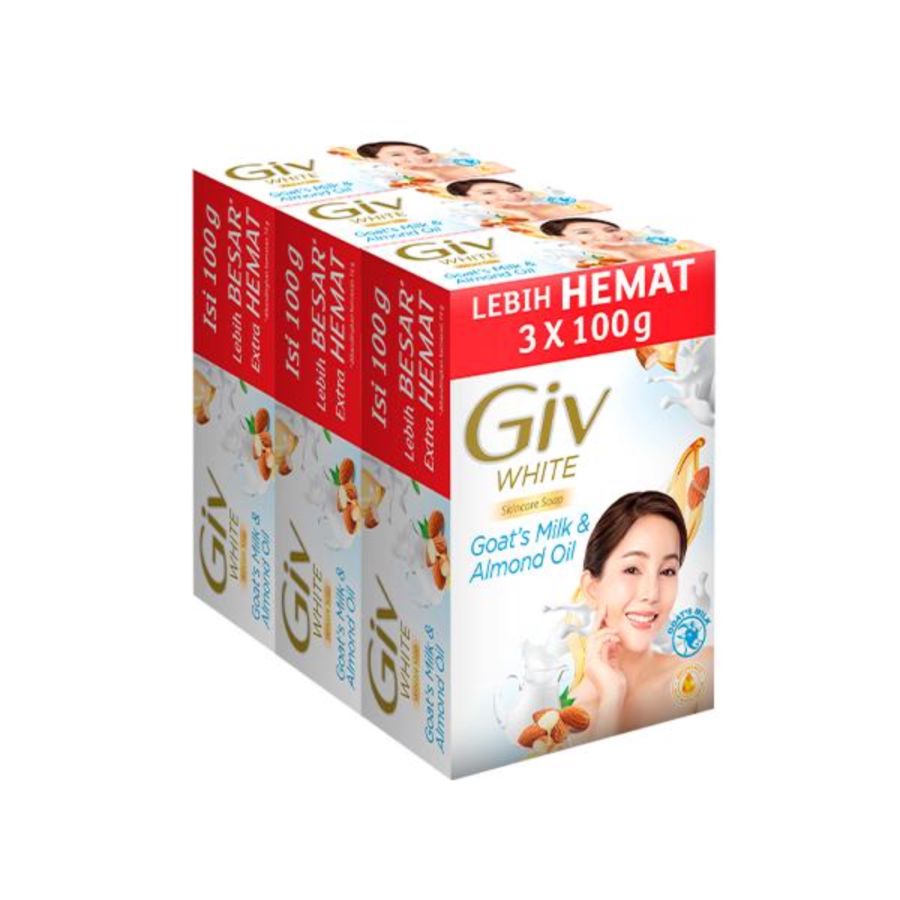 Giv White Goats Milk & Almond Oil Sabun Batang 3pcs x 100gr 1pack