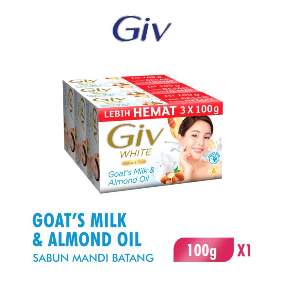 Giv White Goats Milk & Almond Oil Sabun Batang 3pcs x 100gr 1pack