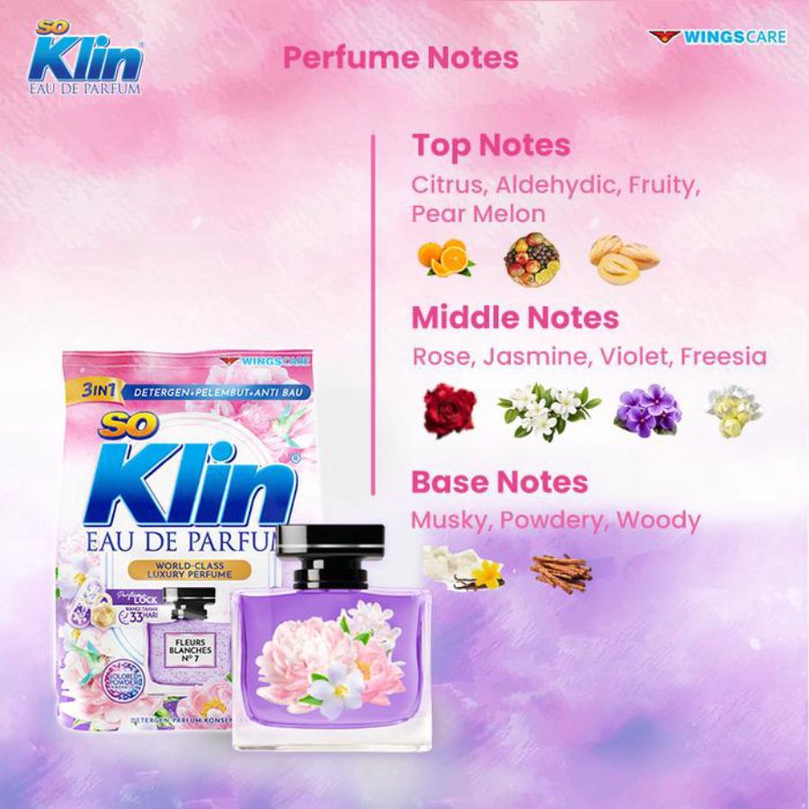SoKlin Eau de Parfum Fleurs Blanches No.7 Deterjen Bubuk 1440gram