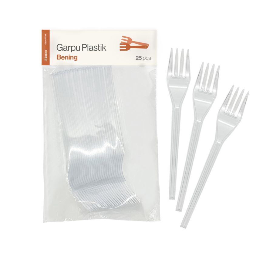 Garpu Plastik Bening A Basics Isi 25 pcs 1pack