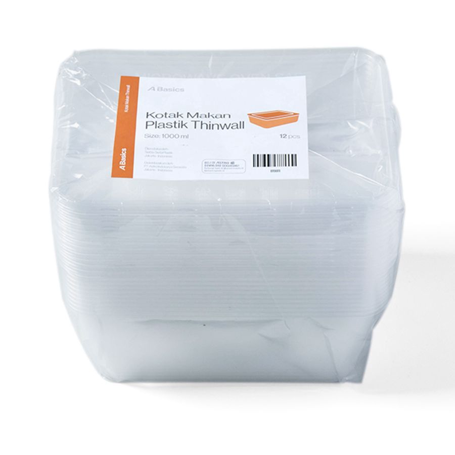 Kotak Makan Plastik Thinwall Kapasitas 1000ml A Basics 12pcs