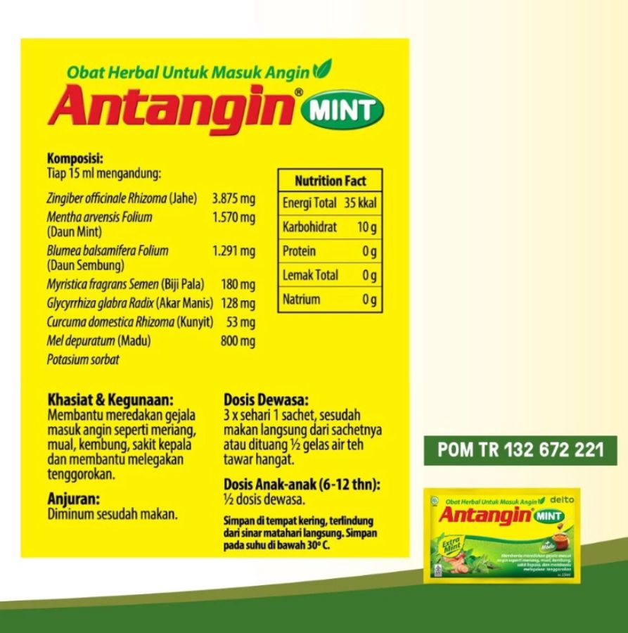 Antangin Mint Sirup Herbal Masuk Angin 12sachets 1box