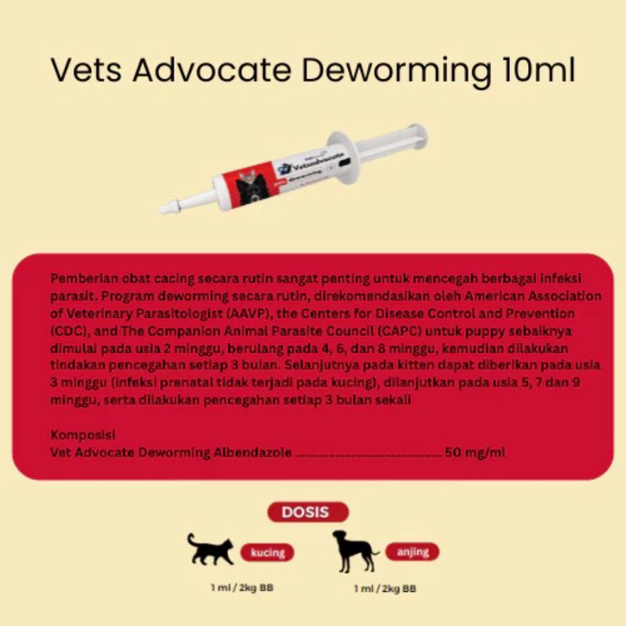 Vets Advocate Deworming Obat Cacing Kucing Anjing 10ml