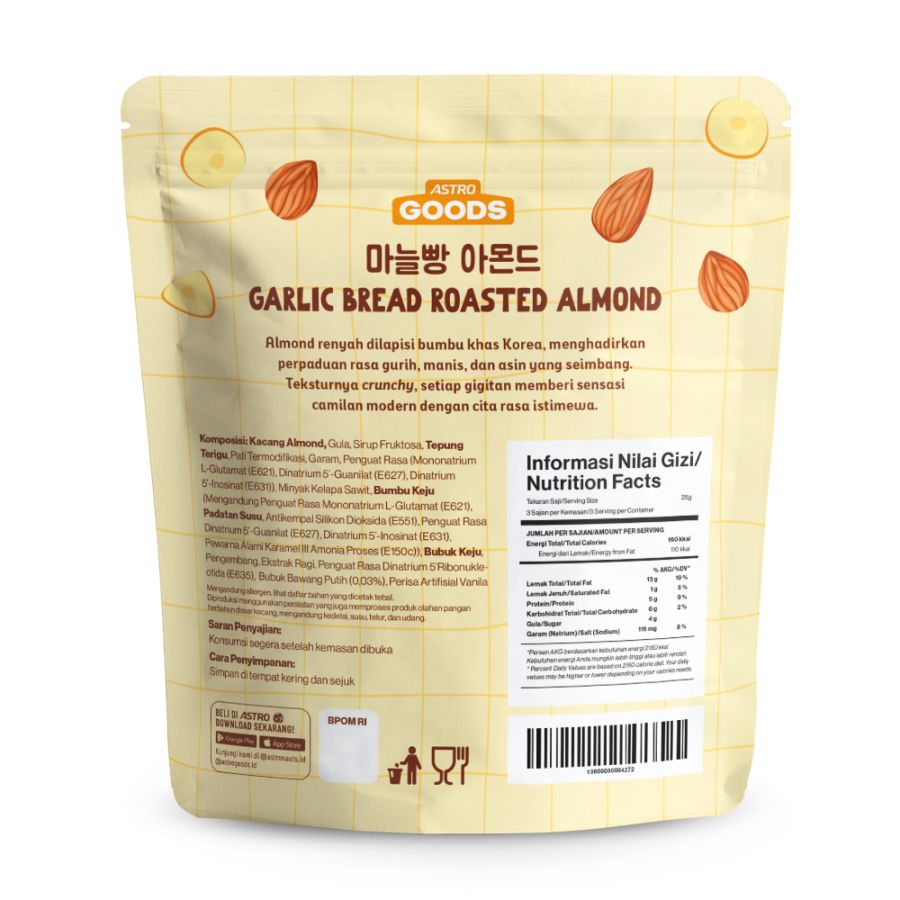 Korean Garlic Bread Almond Astro Goods 80 gram 1pcs