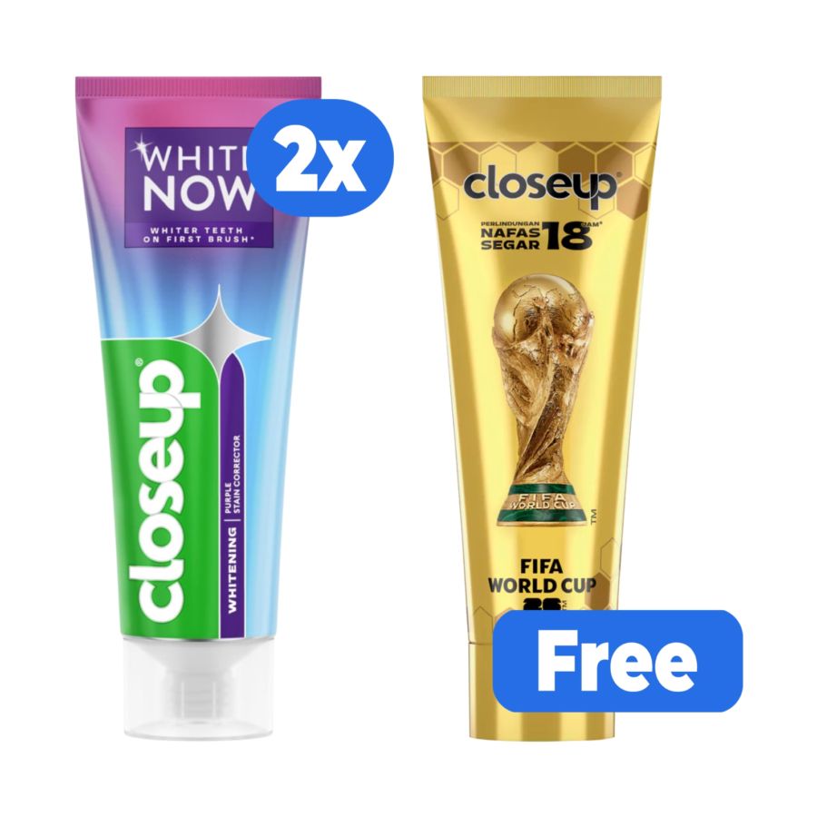 [FIFA Exclusive] Buy 2 Closeup White Now Purple Whitening Teeth Toothpaste 95gram Get [Freebies] Closeup Pasta Gigi FIFA World Cup 2026 Antibacterial 95gram 1pcs