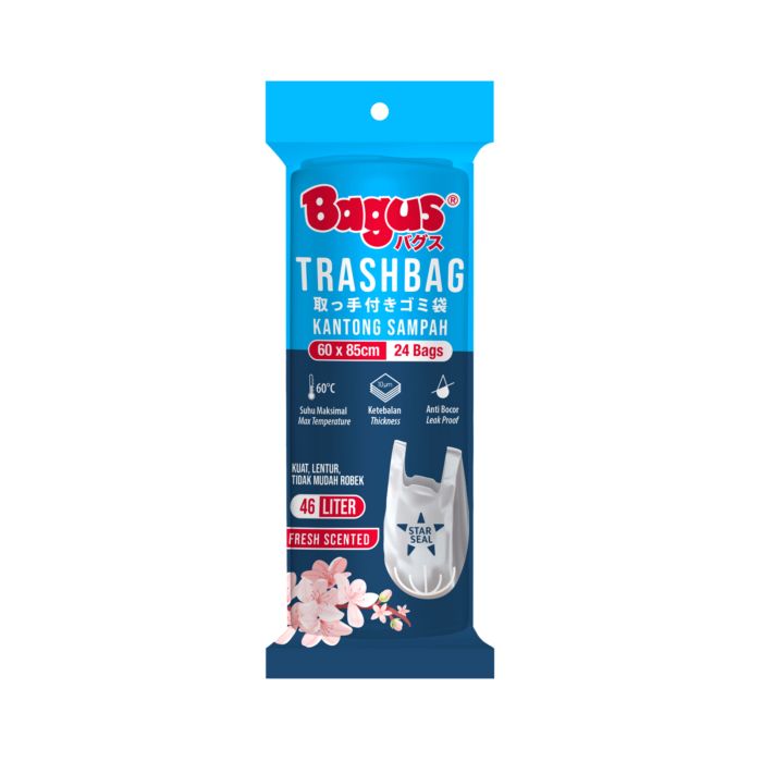 Bagus Trashbag Roll T-shirt Size 60 x 85 cm 46 Liter Fresh Scented 24 Bags