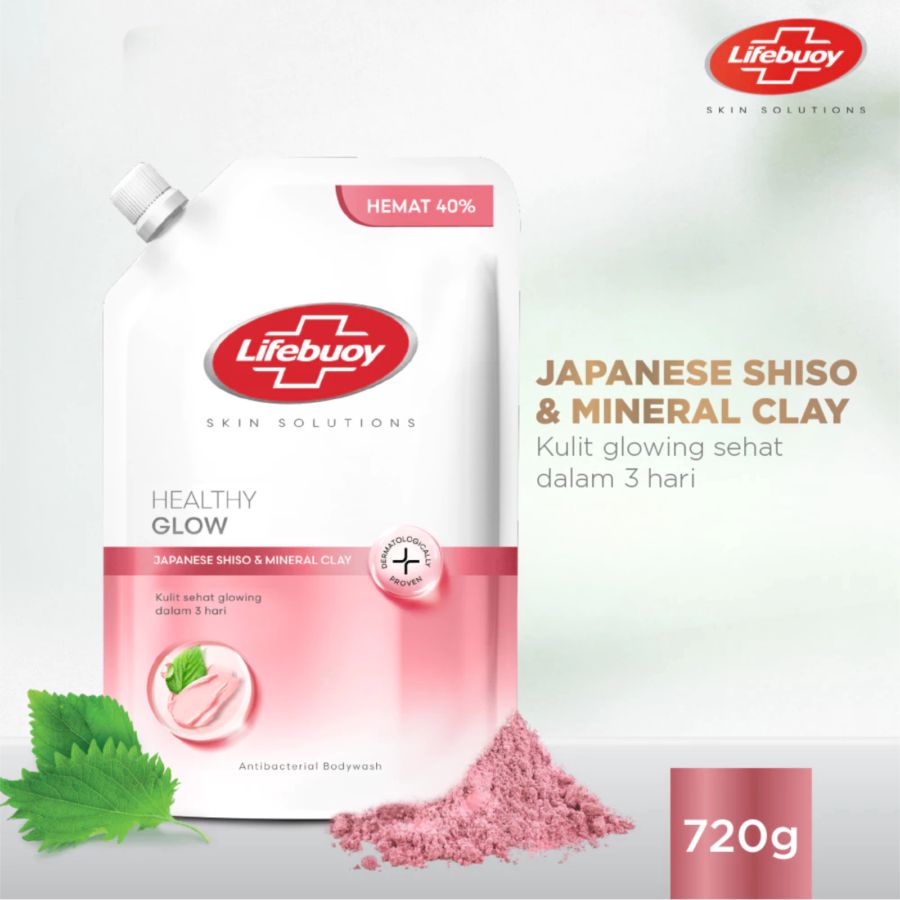 Lifebuoy Japanese Shiso & Mineral Clay Healty Glow Antibacterial Body Wash Refill Pouch 720gram