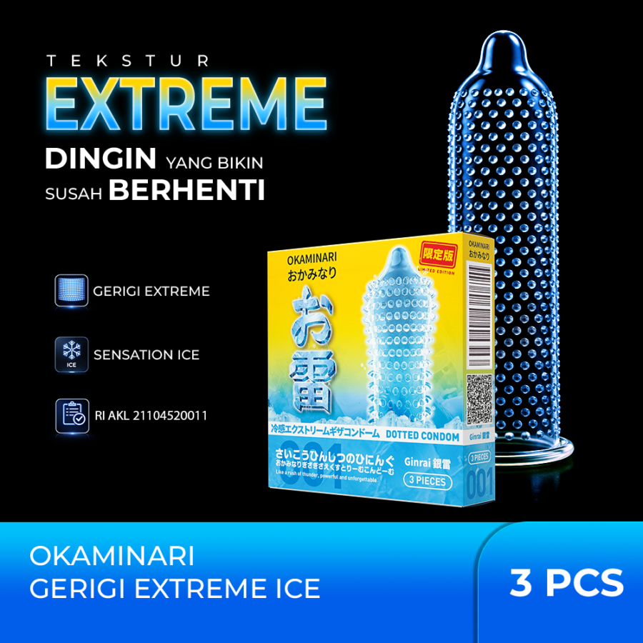 Okaminari 001 Gerigi Extreme Ice Ginrai Kondom Pria 3sachets