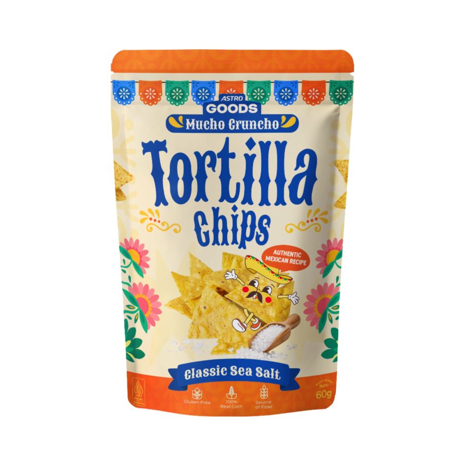 Tortilla Chips Mucho Cruncho Classic Sea Salt Astro Goods 60 gram 1pcs