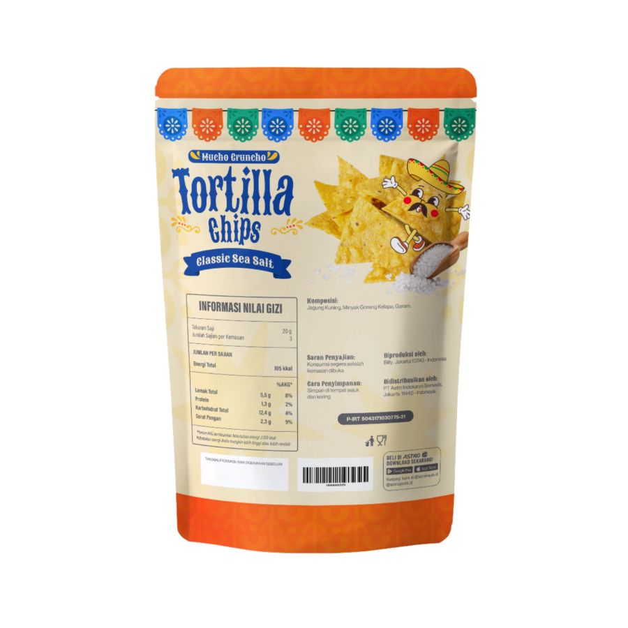Tortilla Chips Mucho Cruncho Classic Sea Salt Astro Goods 60 gram 1pcs