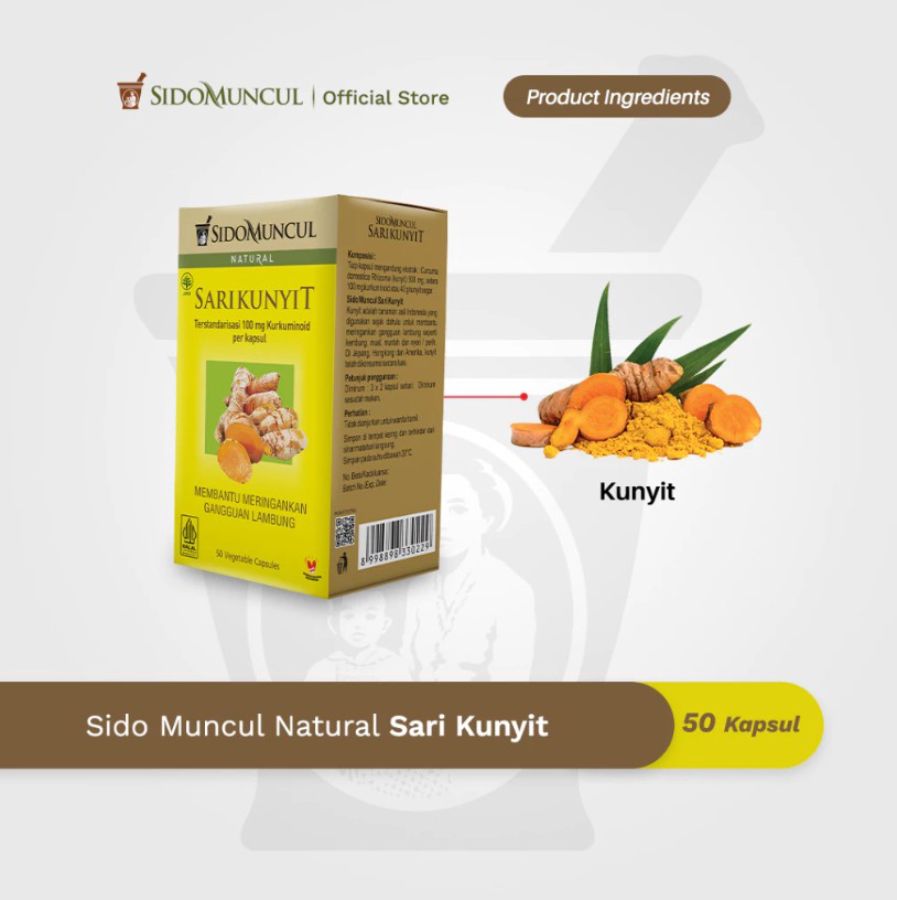 Sido Muncul Herbal Sari Kunyit Sakit Pencernaan & Lambung 50 Kapsul 50kapsul