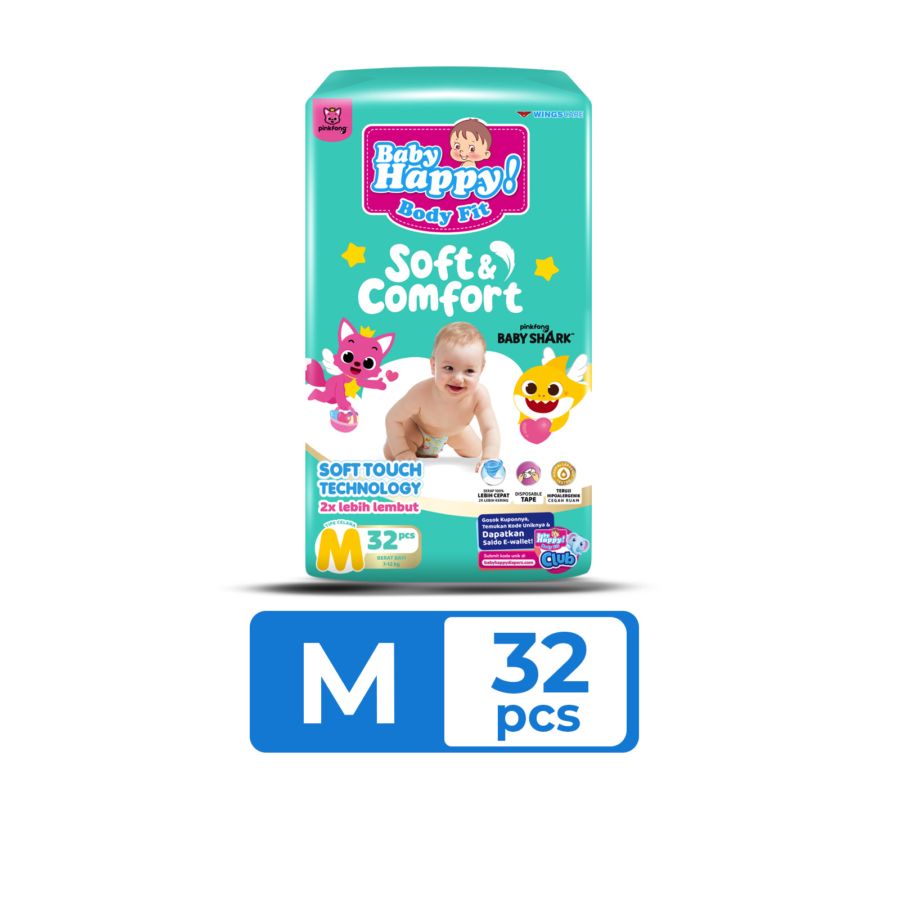 Baby Happy Soft & Comfort Pinkfong Baby Shark Pants Diapers M32 1pack