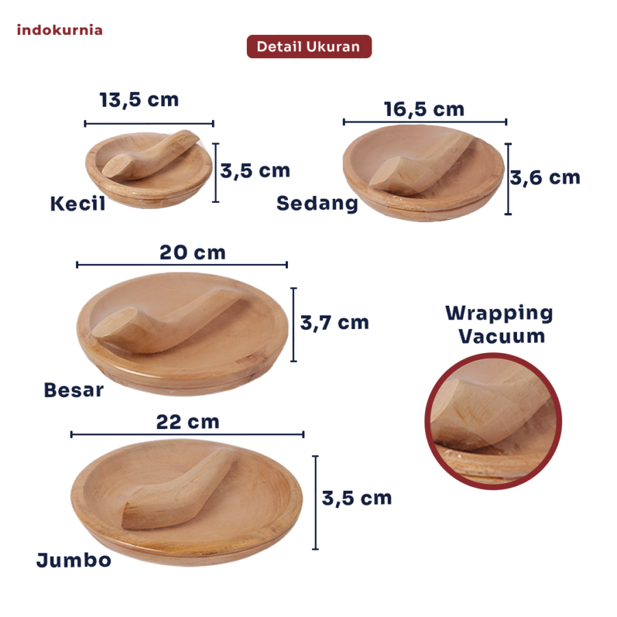 Indokurnia Cobek Kayu Premium Ukuran Sedang 1pcs