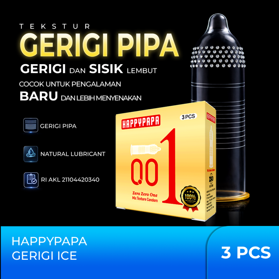 Happypapa 001 Gerigi Pipa Original Gold Kondom Pria 3sachets