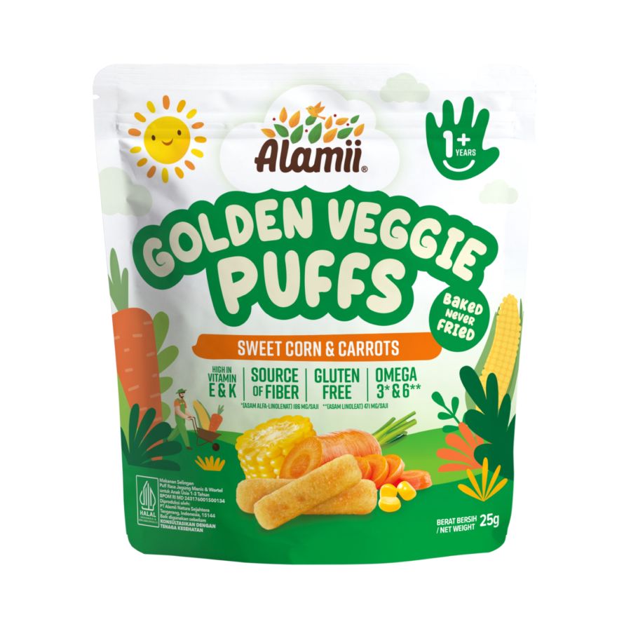 Alamii Golden Veggie Puffs Sweet Corn & Carrot Snack Bayi 1+ Tahun 25gram