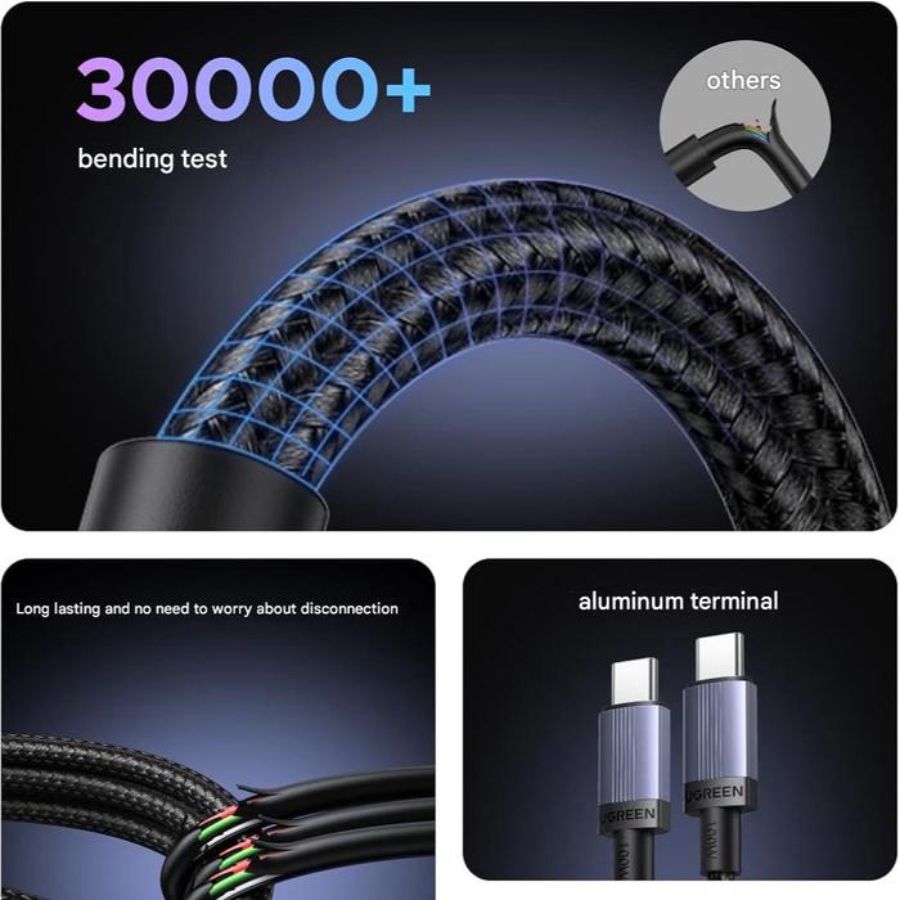 Ugreen Cable USB Type c to Type C Nylon 240 W 2 M Black 1pcs