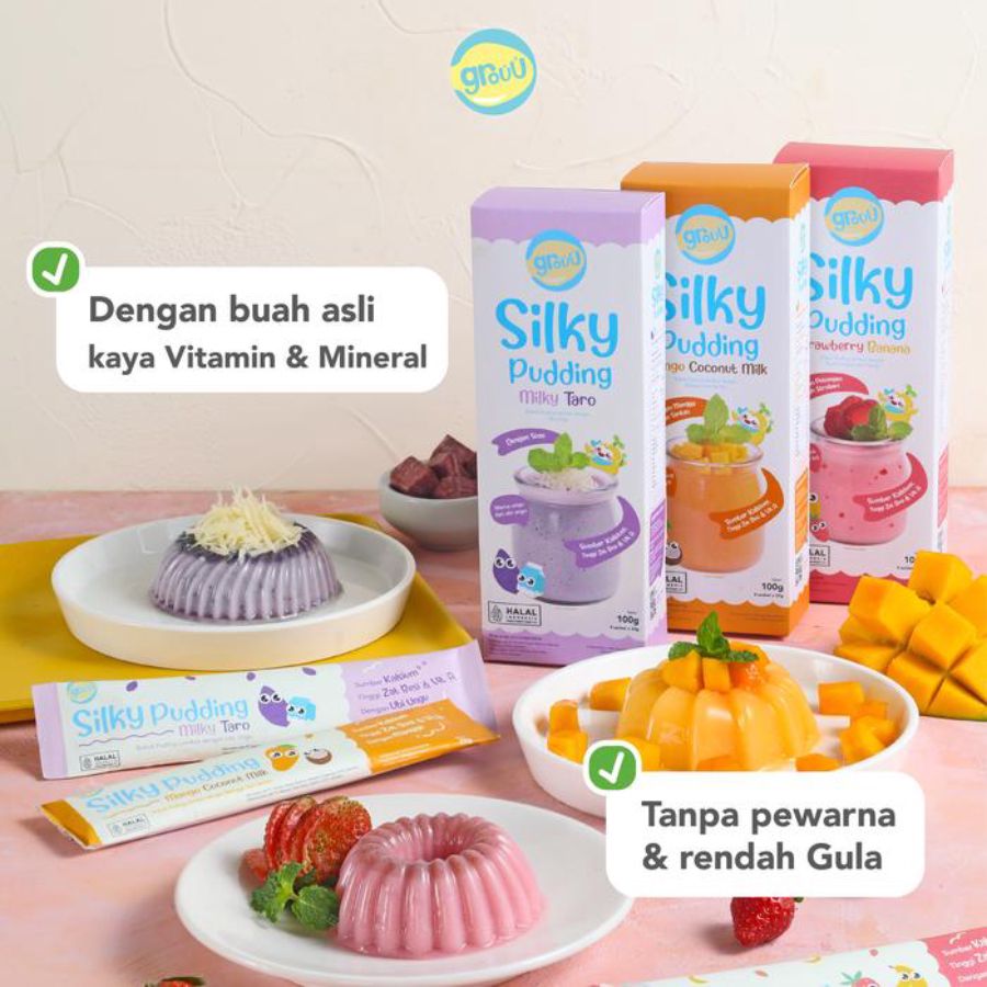 Grouu Silky Pudding Strawberry Banana 25gram 1pcs