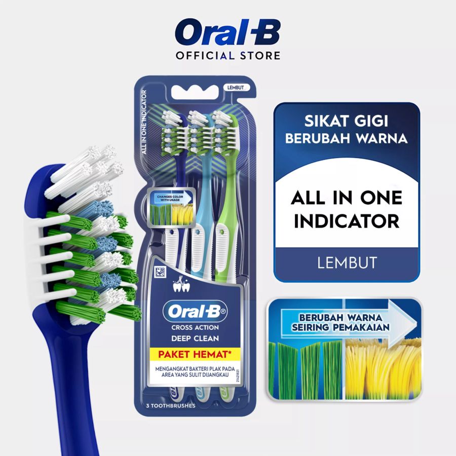 Oral-B Cross Action Deep Clean All in One Indicator Soft Toothbrush 3pcs