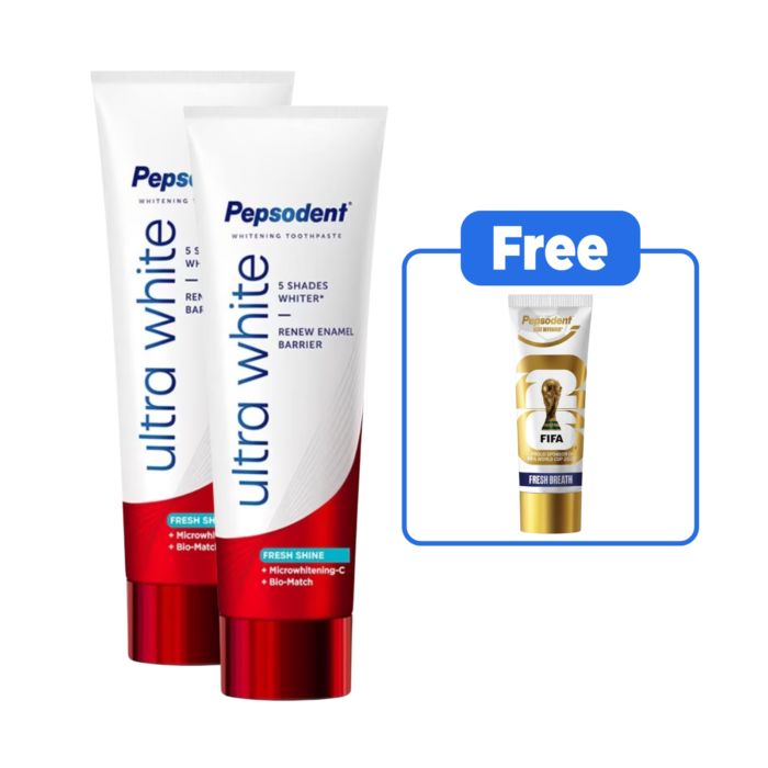 [FIFA Exclusive] Buy 2 Pepsodent Ultra White Fresh Shine Toothpaste 90gram + Free Fresh Breath Toothpaste 95gram
